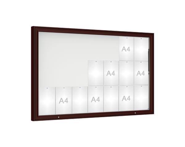 Schaukasten 1000 Farbe:RAL 8017|Verglasung:Plexichocs|Abmessungen:21 A4 - B 1600 x H 1000 mm