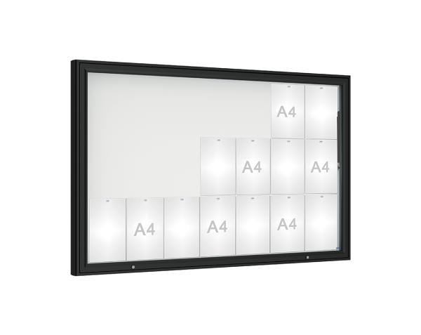 Schaukasten 1000 Farbe:RAL 9005|Verglasung:Plexichocs|Abmessungen:21 A4 - B 1600 x H 1000 mm