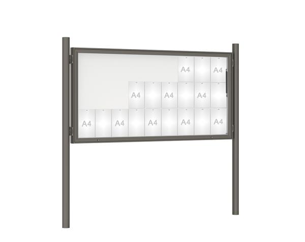 Schaukasten 1000 mit Pfosten Ø 76 mm Farbe:Procity grau|Abmessungen:27 A4 - B 2010 x H 1000 mm - Klapptür|Pfosten:Pfosten-Set zum Einbetonieren - Ohne Titelleiste