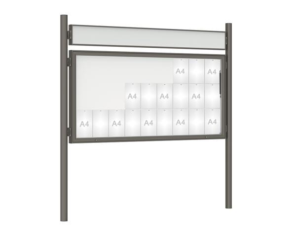 Schaukasten 1000 mit Pfosten Ø 76 mm Farbe:Procity grau|Abmessungen:27 A4 - B 2010 x H 1000 mm - Klapptür|Pfosten:Pfosten-Set zum Einbetonieren - Mit Titelleiste