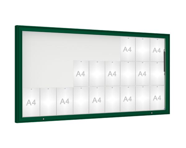 Schaukasten 1000 Farbe:RAL 6005|Verglasung:Plexichocs|Abmessungen:27 A4 - B 2010 x H 1000 mm