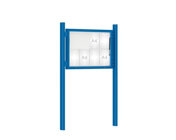 Schaukasten 1000 mit Quatro-Pfosten Farbe:RAL 5010|Abmessungen:8 A4 - B 1000 x H 750 mm - Klapptür|Pfosten:Mittelpfosten zum Einbetonieren - Ohne Titelleiste