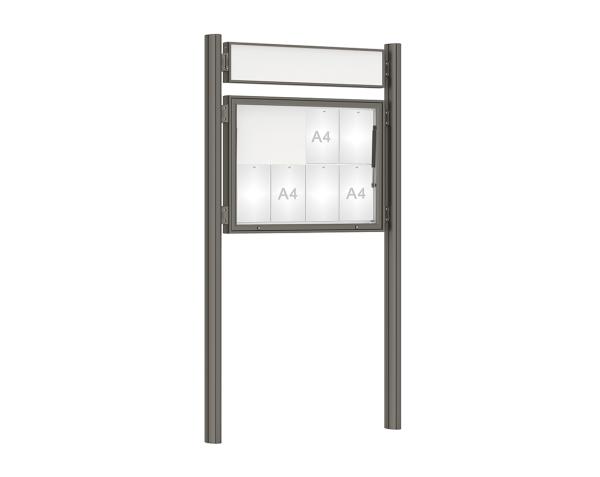 Schaukasten 1000 mit Quatro-Pfosten Farbe:Procity grau|Abmessungen:8 A4 - B 1000 x H 750 mm - Klapptür|Pfosten:Pfosten-Set zum Einbetonieren - Mit Titelleiste
