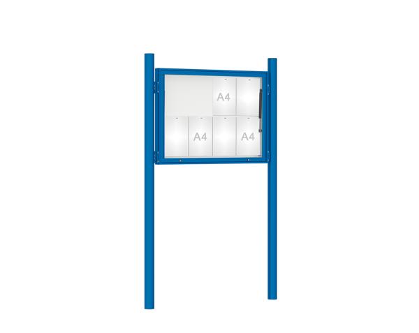 Schaukasten 1000 mit Pfosten Ø 76 mm Farbe:RAL 5010|Abmessungen:8 A4 - B 1000 x H 750 mm - Klapptür|Pfosten:Pfosten-Set zum Einbetonieren - Ohne Titelleiste