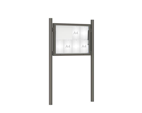 Schaukasten 1000 mit Pfosten Ø 76 mm Farbe:Procity grau|Abmessungen:8 A4 - B 1000 x H 750 mm - Klapptür|Pfosten:Pfosten-Set zum Einbetonieren - Ohne Titelleiste