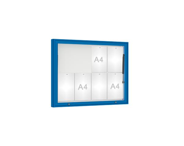 Schaukasten 1000 Farbe:RAL 5010|Verglasung:Plexichocs|Abmessungen:8 A4 - B 1000 x H 750 mm