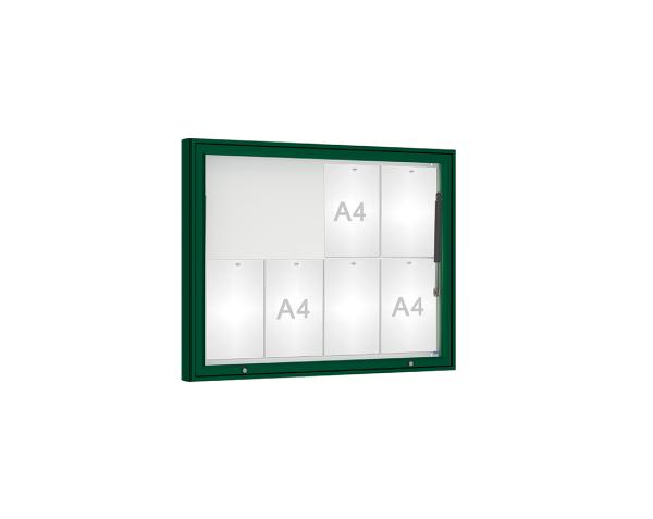 Schaukasten 1000 Farbe:RAL 6005|Verglasung:Plexichocs|Abmessungen:8 A4 - B 1000 x H 750 mm