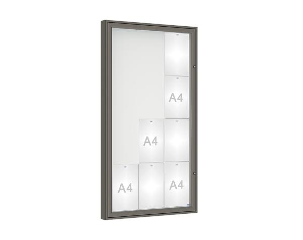 Schaukasten 1000 Farbe:Procity grau|Verglasung:Securitglas|Abmessungen:12 A4 – B 750 x H 1350 mm