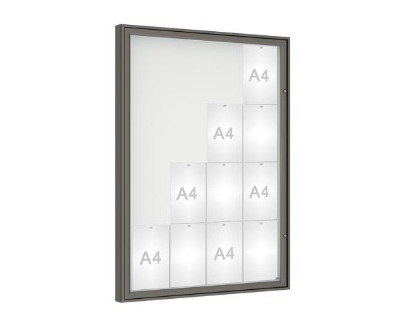 Schaukasten 1000 Farbe:Procity grau|Verglasung:Securitglas|Abmessungen:16 A4 – B 1000 x H 1350 mm