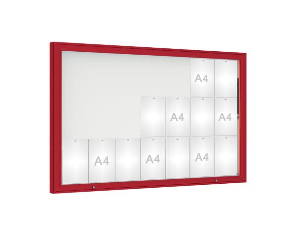 Schaukasten 1000 Farbe:RAL 3004|Verglasung:Securitglas|Abmessungen:21 A4 - B 1600 x H 1000 mm
