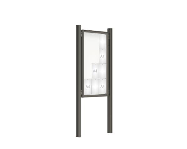 Schaukasten 2000 mit Quatro-Pfosten Farbe:Procity grau|Abmessungen:12 A4 - B 750 x H 1350 mm - Flügeltür|Pfosten:Pfosten-Set zum Einbetonieren - Ohne Titelleiste
