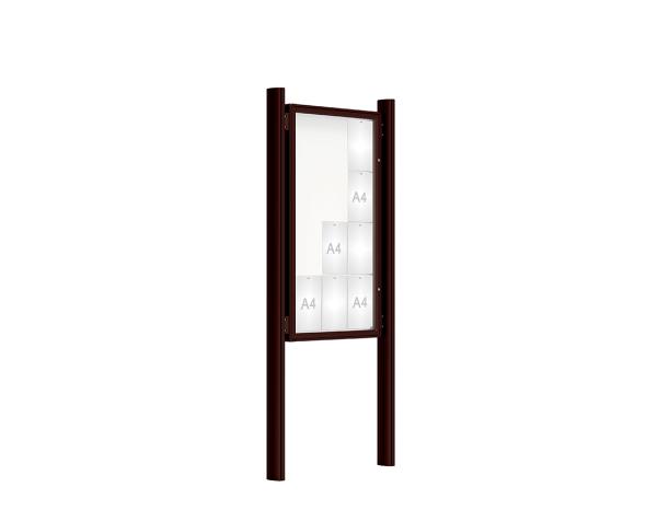 Schaukasten 2000 mit Quatro-Pfosten Farbe:RAL 8017|Abmessungen:12 A4 - B 750 x H 1350 mm - Flügeltür|Pfosten:Mittelpfosten zum Einbetonieren - Ohne Titelleiste