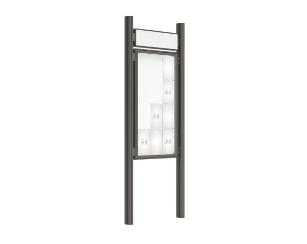 Schaukasten 2000 mit Quatro-Pfosten Farbe:Procity grau|Abmessungen:12 A4 - B 750 x H 1350 mm - Flügeltür|Pfosten:Pfosten-Set zum Einbetonieren - Mit Titelleiste