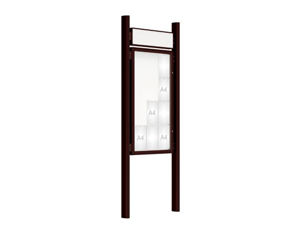 Schaukasten 2000 mit Quatro-Pfosten Farbe:RAL 8017|Abmessungen:12 A4 - B 750 x H 1350 mm - Flügeltür|Pfosten:Mittelpfosten zum Einbetonieren - Mit Titelleiste