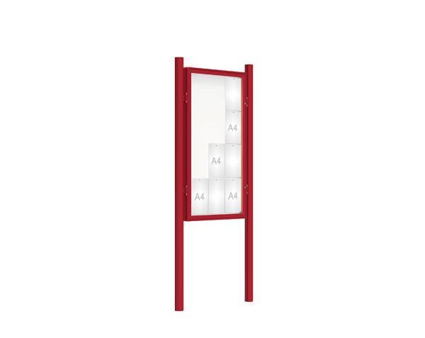 Schaukasten 2000 mit Pfosten Ø 76 mm Farbe:RAL 3004|Abmessungen:12 A4 - B 750 x H 1350 mm - Flügeltür|Pfosten:Pfosten-Set zum Einbetonieren - Ohne Titelleiste