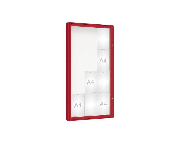 Schaukasten 2000 Farbe:RAL 3004|Verglasung:Plexichocs|Abmessungen:12 A4 - B 750 x H 1350 mm