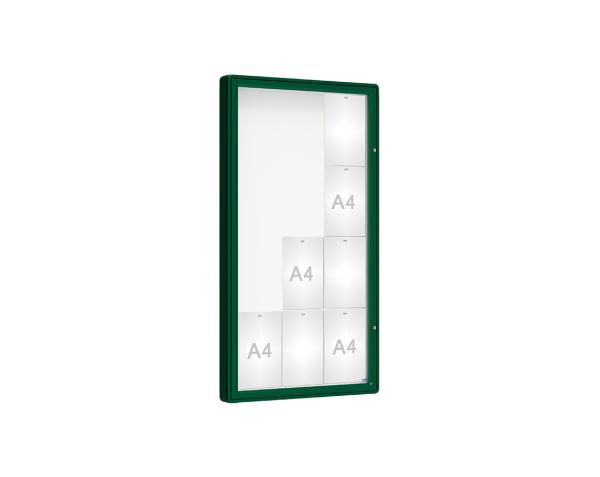 Schaukasten 2000 Farbe:RAL 6005|Verglasung:Plexichocs|Abmessungen:12 A4 - B 750 x H 1350 mm