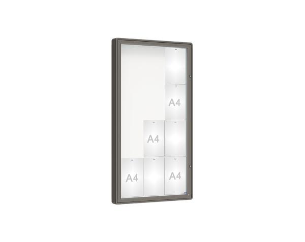 Schaukasten 2000 Farbe:Procity grau|Verglasung:Plexichocs|Abmessungen:12 A4 - B 750 x H 1350 mm