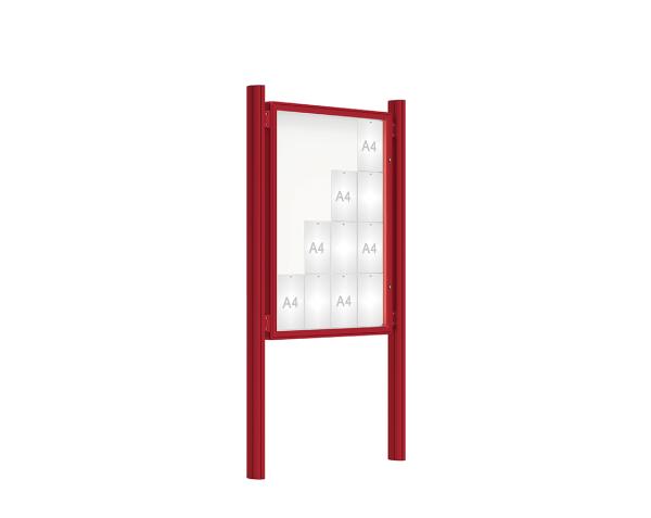 Schaukasten 2000 mit Quatro-Pfosten Farbe:RAL 3004|Abmessungen:16 A4 - B 1000 x H 1350 mm - Flügeltür|Pfosten:Pfosten-Set zum Einbetonieren - Ohne Titelleiste