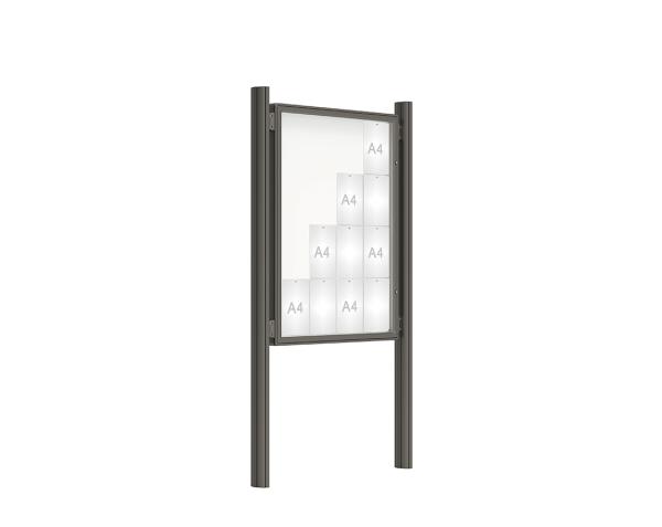 Schaukasten 2000 mit Quatro-Pfosten Farbe:Procity grau|Abmessungen:16 A4 - B 1000 x H 1350 mm - Flügeltür|Pfosten:Pfosten-Set zum Einbetonieren - Ohne Titelleiste