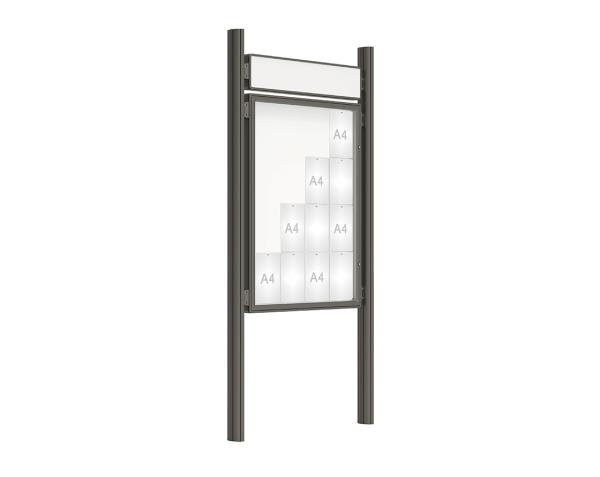 Schaukasten 2000 mit Quatro-Pfosten Farbe:Procity grau|Abmessungen:16 A4 - B 1000 x H 1350 mm - Flügeltür|Pfosten:Mittelpfosten zum Einbetonieren - Mit Titelleiste