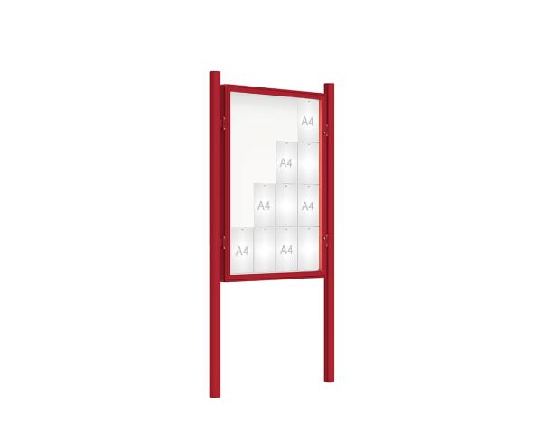 Schaukasten 2000 mit Pfosten Ø 76 mm Farbe:RAL 3004|Abmessungen:16 A4 - B 1000 x H 1350 mm - Flügeltür|Pfosten:Pfosten-Set zum Einbetonieren - Ohne Titelleiste