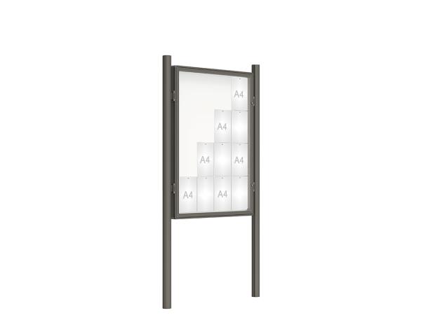 Schaukasten 2000 mit Pfosten Ø 76 mm Farbe:Procity grau|Abmessungen:16 A4 - B 1000 x H 1350 mm - Flügeltür|Pfosten:Pfosten-Set zum Einbetonieren - Ohne Titelleiste
