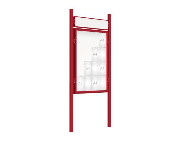 Schaukasten 2000 mit Pfosten Ø 76 mm Farbe:RAL 3004|Abmessungen:16 A4 - B 1000 x H 1350 mm - Flügeltür|Pfosten:Pfosten-Set zum Einbetonieren - Mit Titelleiste