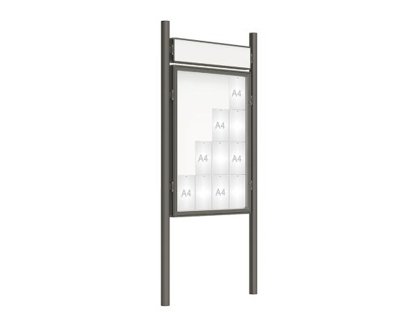 Schaukasten 2000 mit Pfosten Ø 76 mm Farbe:Procity grau|Abmessungen:16 A4 - B 1000 x H 1350 mm - Flügeltür|Pfosten:Pfosten-Set zum Einbetonieren - Mit Titelleiste