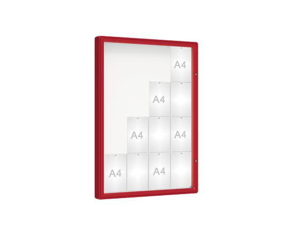 Schaukasten 2000 Farbe:RAL 3004|Verglasung:Plexichocs|Abmessungen:16 A4 - B 1000 x H 1350 mm