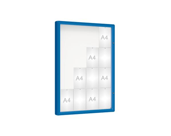 Schaukasten 2000 Farbe:RAL 5010|Verglasung:Plexichocs|Abmessungen:16 A4 - B 1000 x H 1350 mm