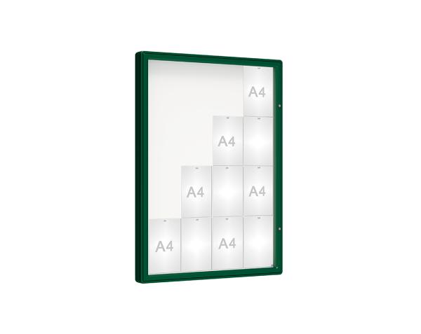 Schaukasten 2000 Farbe:RAL 6005|Verglasung:Plexichocs|Abmessungen:16 A4 - B 1000 x H 1350 mm
