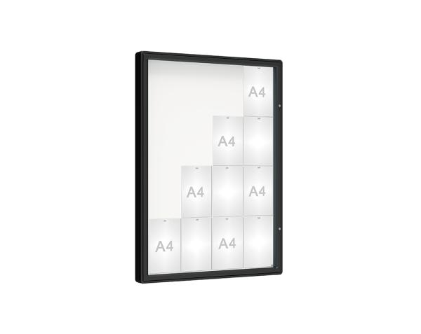 Schaukasten 2000 Farbe:RAL 9005|Verglasung:Plexichocs|Abmessungen:16 A4 - B 1000 x H 1350 mm