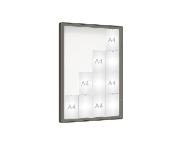 Schaukasten 2000 Farbe:Procity grau|Verglasung:Plexichocs|Abmessungen:16 A4 - B 1000 x H 1350 mm