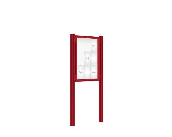 Schaukasten 2000 mit Quatro-Pfosten Farbe:RAL 3004|Abmessungen:9 A4 - B 750 x H 1000 mm - Flügeltür|Pfosten:Mittelpfosten zum Einbetonieren - Ohne Titelleiste