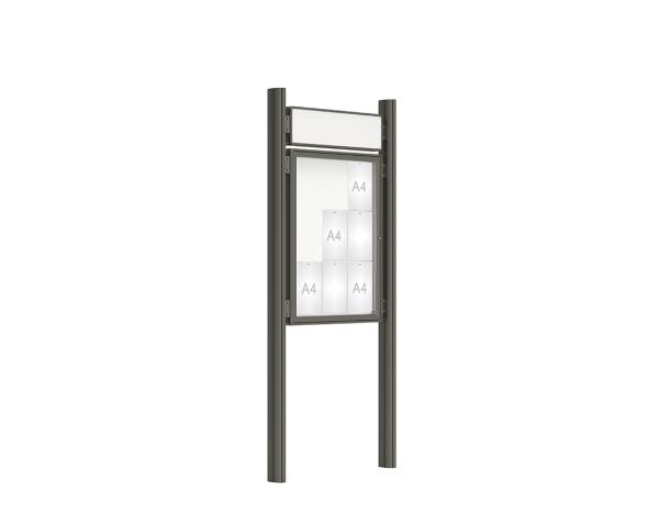 Schaukasten 2000 mit Quatro-Pfosten Farbe:Procity grau|Abmessungen:9 A4 - B 750 x H 1000 mm - Flügeltür|Pfosten:Pfosten-Set zum Einbetonieren - Mit Titelleiste