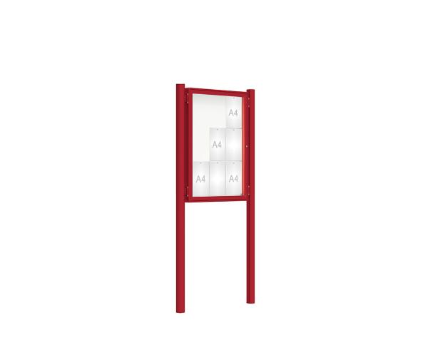 Schaukasten 2000 mit Pfosten Ø 76 mm Farbe:RAL 3004|Abmessungen:9 A4 - B 750 x H 1000 mm - Flügeltür|Pfosten:Pfosten-Set zum Einbetonieren - Ohne Titelleiste