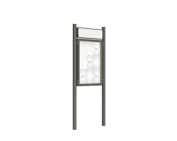 Schaukasten 2000 mit Pfosten Ø 76 mm Farbe:Procity grau|Abmessungen:9 A4 - B 750 x H 1000 mm - Flügeltür|Pfosten:Pfosten-Set zum Einbetonieren - Mit Titelleiste