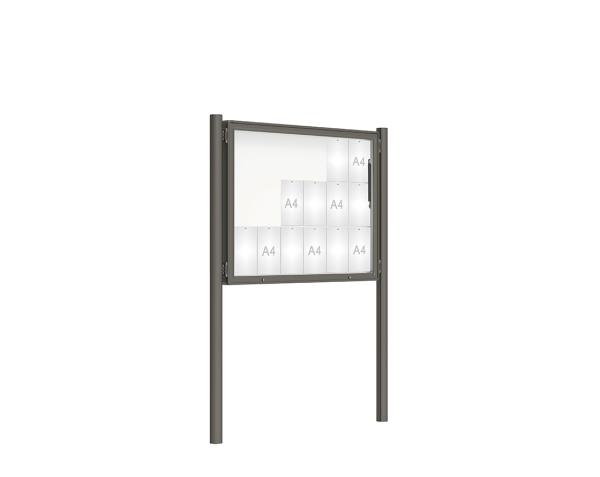 Schaukasten 2000 mit Pfosten Ø 76 mm Farbe:Procity grau|Abmessungen:18 A4 - B 1350 x H 1000 mm - Klapptür|Pfosten:Pfosten-Set zum Einbetonieren - Ohne Titelleiste