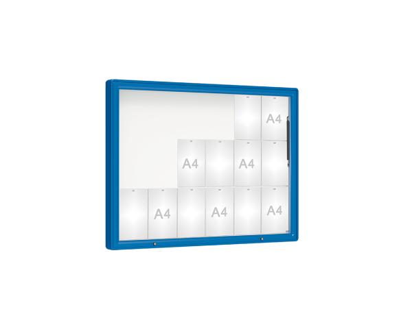 Schaukasten 2000 Farbe:RAL 5010|Verglasung:Plexichocs|Abmessungen:18 A4 - B 1350 x H 1000 mm
