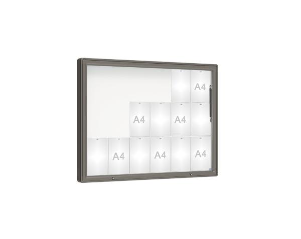 Schaukasten 2000 Farbe:Procity grau|Verglasung:Plexichocs|Abmessungen:18 A4 - B 1350 x H 1000 mm