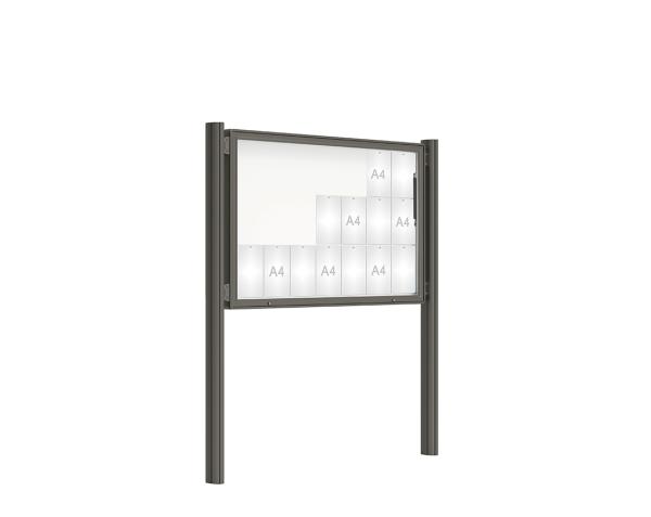 Schaukasten 2000 mit Quatro-Pfosten Farbe:Procity grau|Abmessungen:21 A4 - B 1600 x H 1000 mm - Klapptür|Pfosten:Pfosten-Set zum Einbetonieren - Ohne Titelleiste