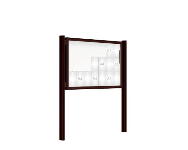 Schaukasten 2000 mit Quatro-Pfosten Farbe:RAL 8017|Abmessungen:21 A4 - B 1600 x H 1000 mm - Klapptür|Pfosten:Mittelpfosten zum Einbetonieren - Ohne Titelleiste