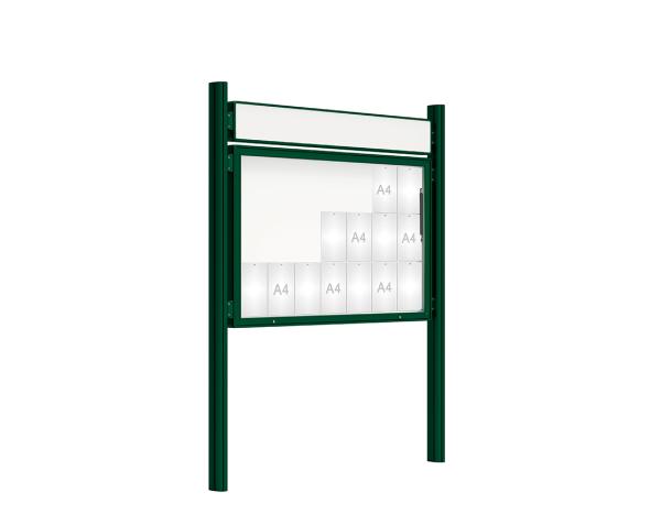 Schaukasten 2000 mit Quatro-Pfosten Farbe:RAL 9005|Abmessungen:21 A4 - B 1600 x H 1000 mm - Klapptür|Pfosten:Pfosten-Set zum Einbetonieren - Mit Titelleiste