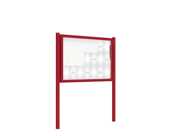 Schaukasten 2000 mit Pfosten Ø 76 mm Farbe:RAL 3004|Abmessungen:21 A4 - B 1600 x H 1000 mm - Klapptür|Pfosten:Pfosten-Set zum Einbetonieren - Ohne Titelleiste