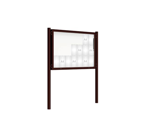 Schaukasten 2000 mit Pfosten Ø 76 mm Farbe:RAL 8017|Abmessungen:21 A4 - B 1600 x H 1000 mm - Klapptür|Pfosten:Pfosten-Set zum Einbetonieren - Ohne Titelleiste