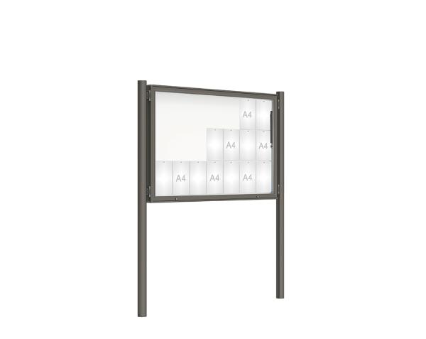 Schaukasten 2000 mit Pfosten Ø 76 mm Farbe:Procity grau|Abmessungen:21 A4 - B 1600 x H 1000 mm - Klapptür|Pfosten:Pfosten-Set zum Einbetonieren - Ohne Titelleiste