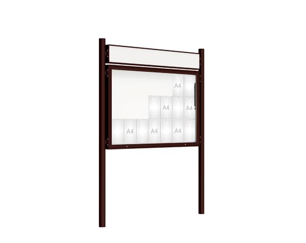 Schaukasten 2000 mit Pfosten Ø 76 mm Farbe:RAL 8017|Abmessungen:21 A4 - B 1600 x H 1000 mm - Klapptür|Pfosten:Pfosten-Set zum Einbetonieren - Mit Titelleiste