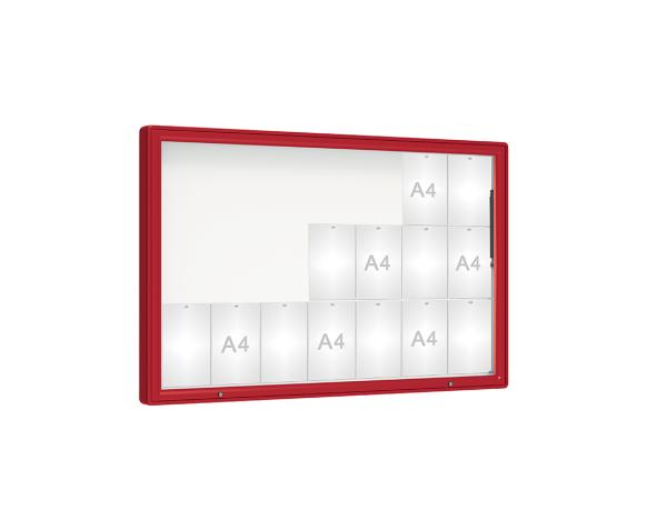 Schaukasten 2000 Farbe:RAL 3004|Verglasung:Plexichocs|Abmessungen:21 A4 - B 1600 x H 1000 mm