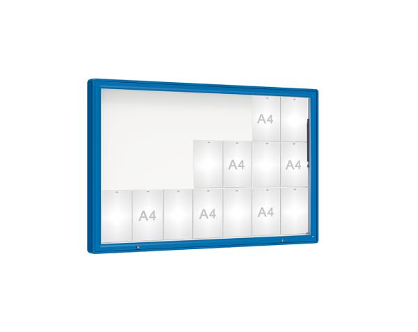 Schaukasten 2000 Farbe:RAL 5010|Verglasung:Plexichocs|Abmessungen:21 A4 - B 1600 x H 1000 mm